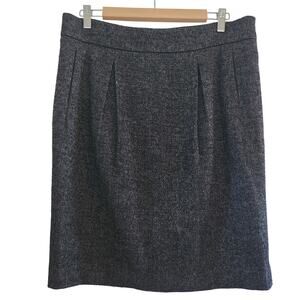 Ann Taylor Black and Siver Herringbone Wool Blend Knee Length Skirt Size 12